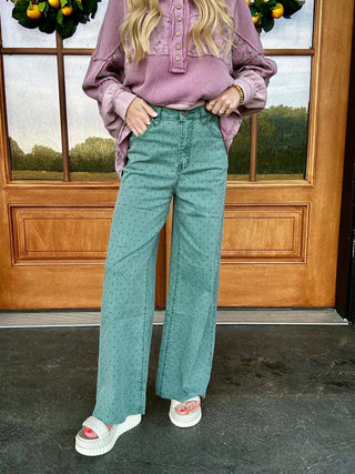 Teal POKADOTS Twill Pants