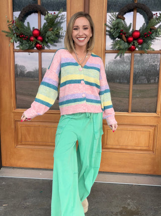 Rainbow Sherbert Button Sweater