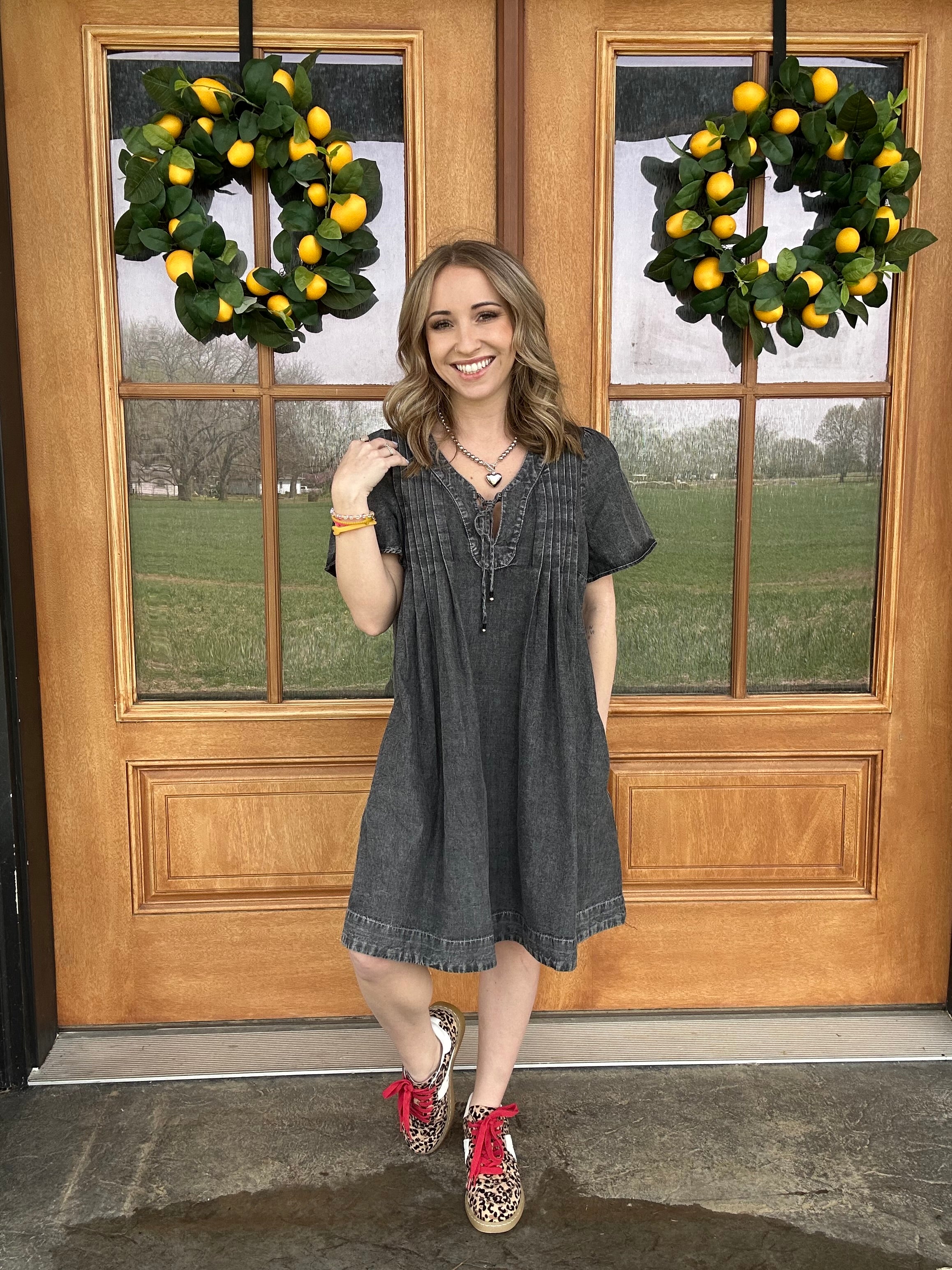 black washed denim dress Isla Black Denim Mini Dress - US 10