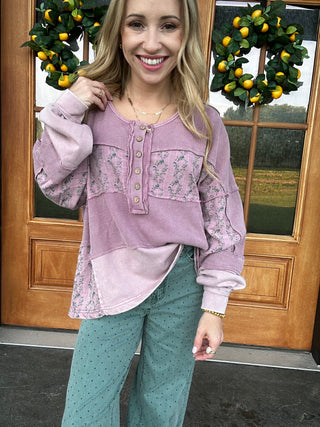 Mauve Thermal Floral Detail Top