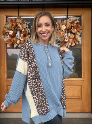 Dusty Leopard Button Top