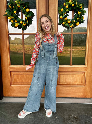 Washed Denim Oversized Overalls
