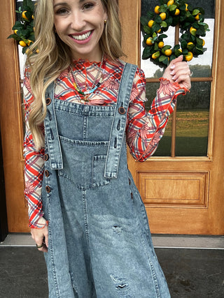 Washed Denim Oversized Overalls
