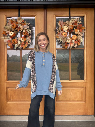 Dusty Leopard Button Top