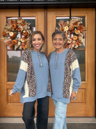 Dusty Leopard Button Top