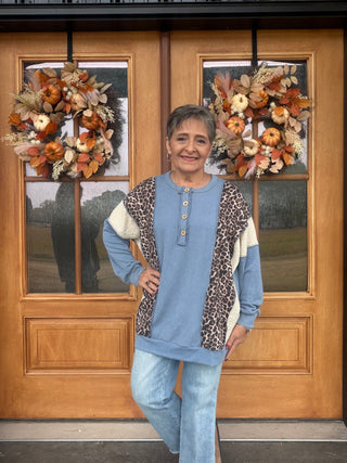 Dusty Leopard Button Top