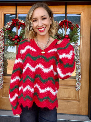 Christmas Wavy Stripes Sweater