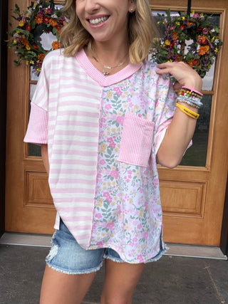 Sweet Blossom Mixed Print Top
