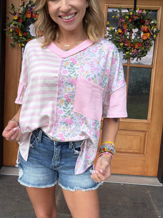 Sweet Blossom Mixed Print Top