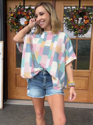 Pastel Patchwork Knit Top