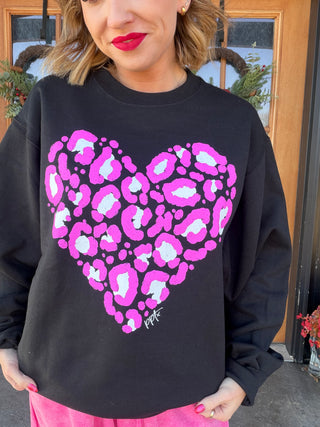 Pink Leopard Heart Crewneck