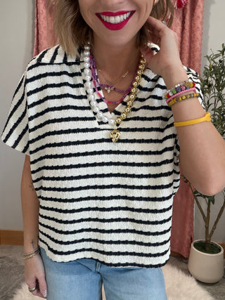 Maggie Split Collared Top-Black