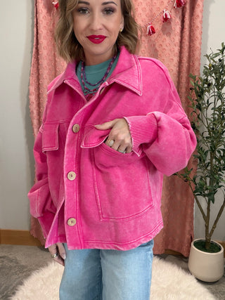 Addie Acid Fleece Jacket- Pink