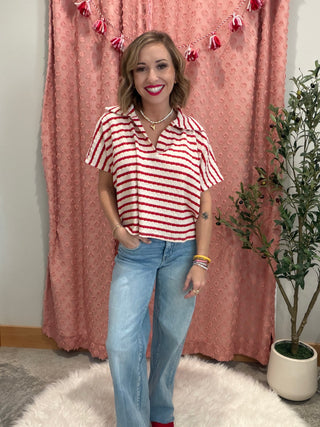 Maggie Split Collared Top-Ruby