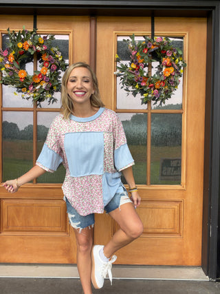 Bluebell Bloom Color Block Top