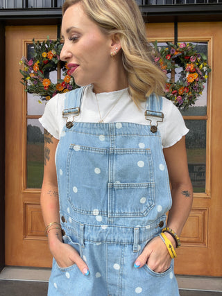 Playful Polka Dot Denim Shortalls