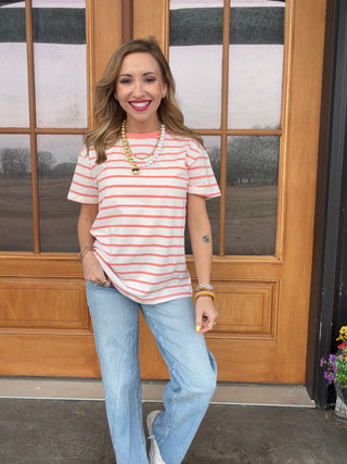 Coral Everyday Stripe Tee