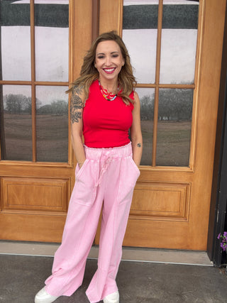 Pink Texture Cargo Terry Pant