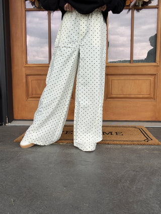 WHITE PolkaDot Wide Leg Pants