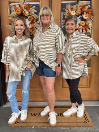 Mocha Striped Oversized Button Down